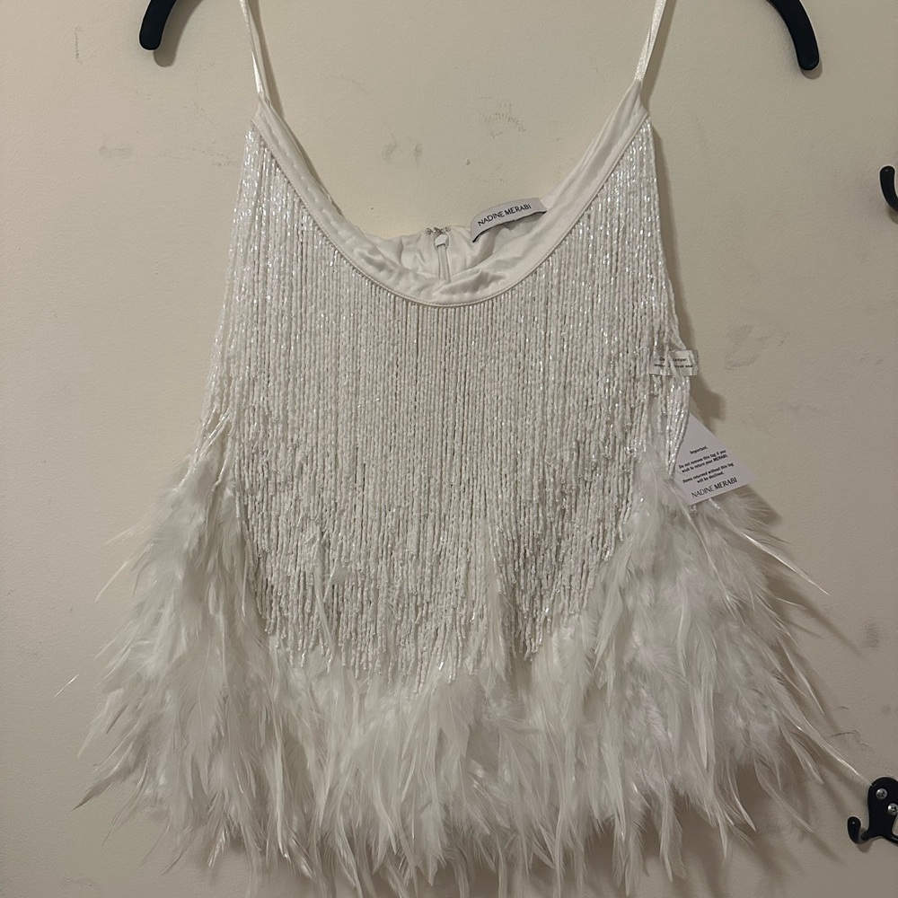 Nadine Merabi SARA embellished feather mini skirt